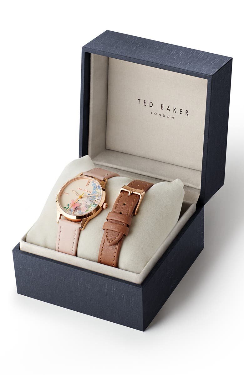 Ted Baker London Fitzrovia Leather Strap Gift Set, 34mm, Alternate, color, 