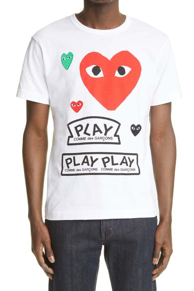 Comme de Garçons PLAY Heart Face Graphic Tee, Main, color, WHITE