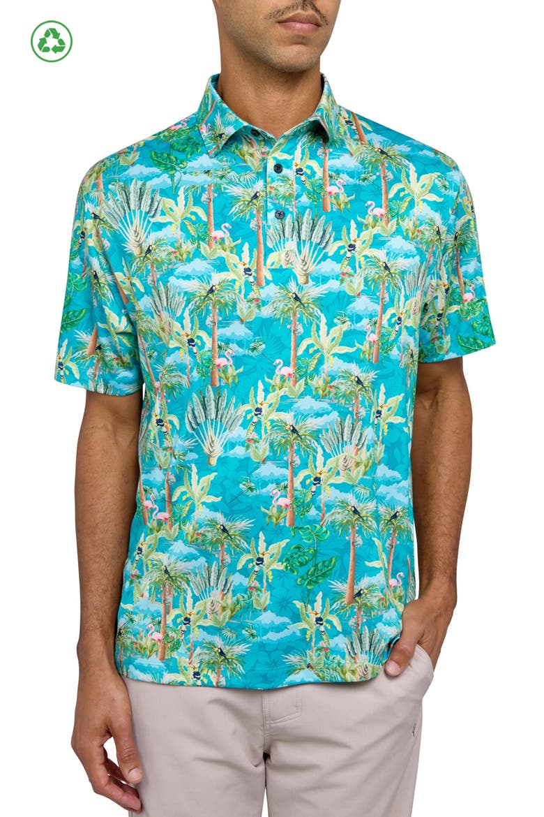 Regular Fit Tropical Birds Print Recycled Performance Golf Polo, Main, color, MULTI