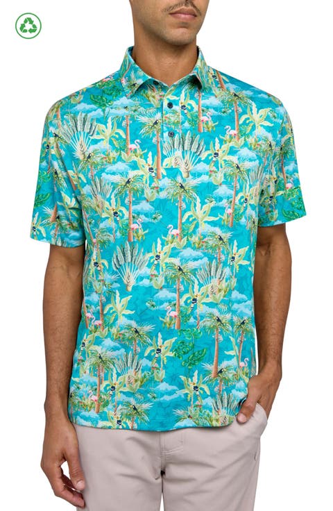 Regular Fit Tropical Birds Print Recycled Performance Golf Polo