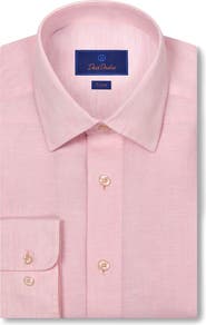 David Donahue Trim Fit Linen Dress Shirt