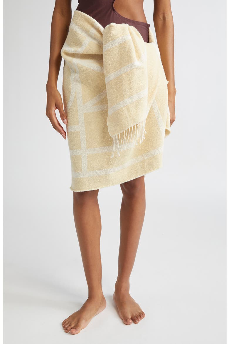 Monogram Fringe Scarf, Alternate, color, ECRU/ STRAW