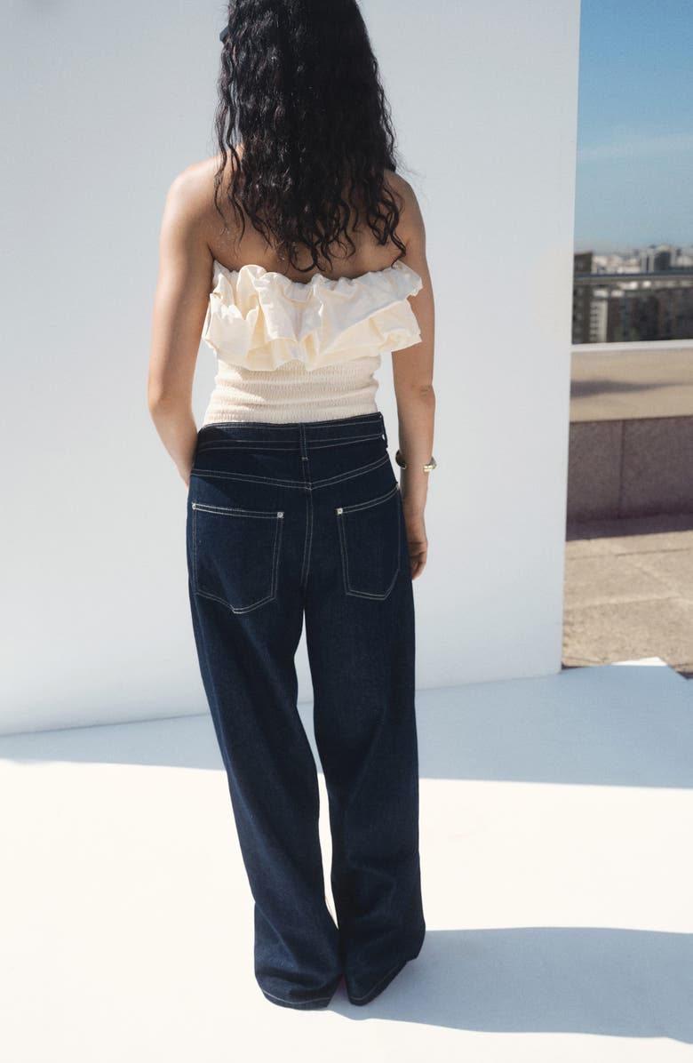 MANGO Smocked Ruffle Tube Top, Alternate, color, Ecru