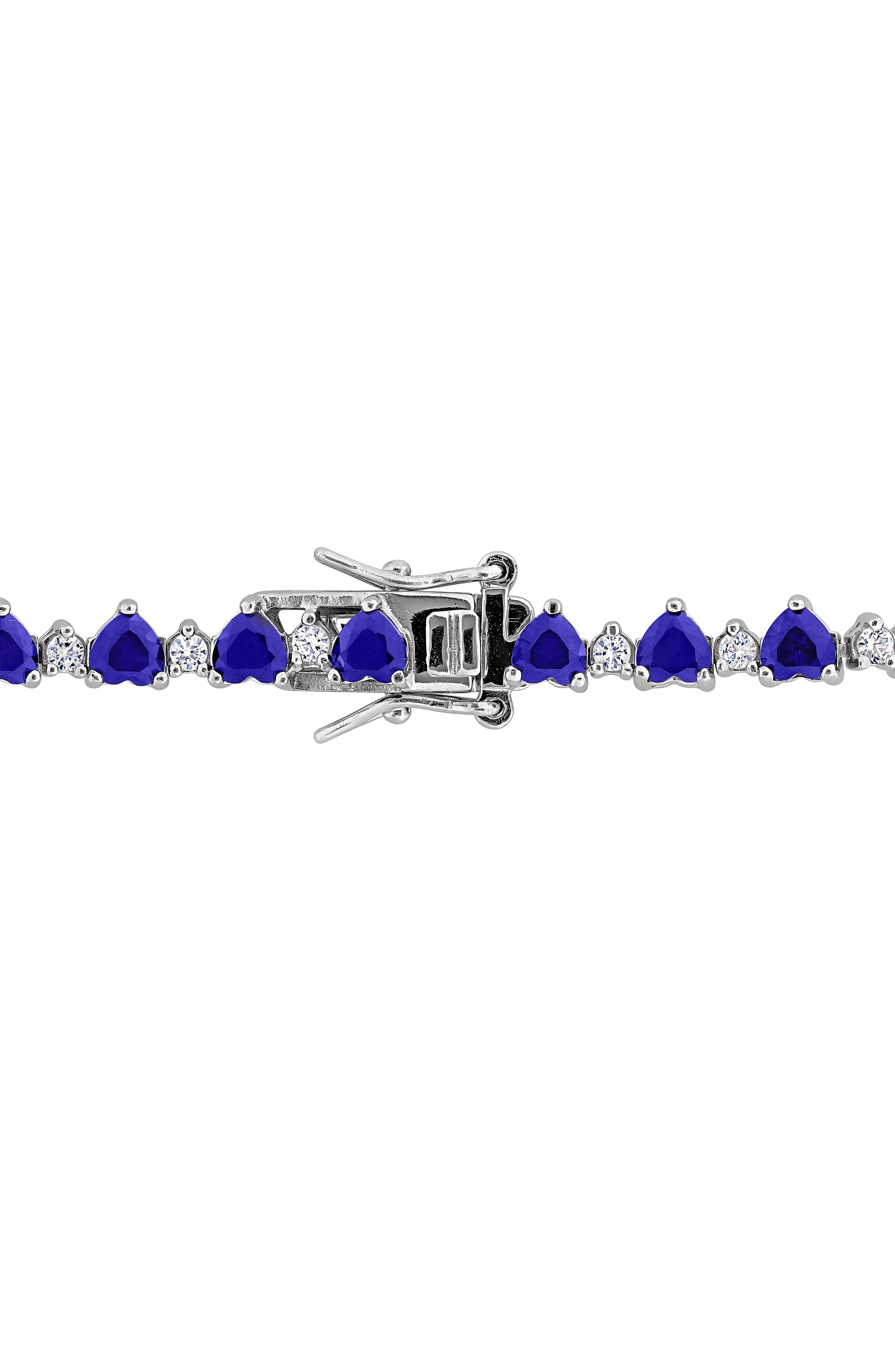 DELMAR Heart Cut Lab Created Blue Sapphire & White Sapphire Tennis ...