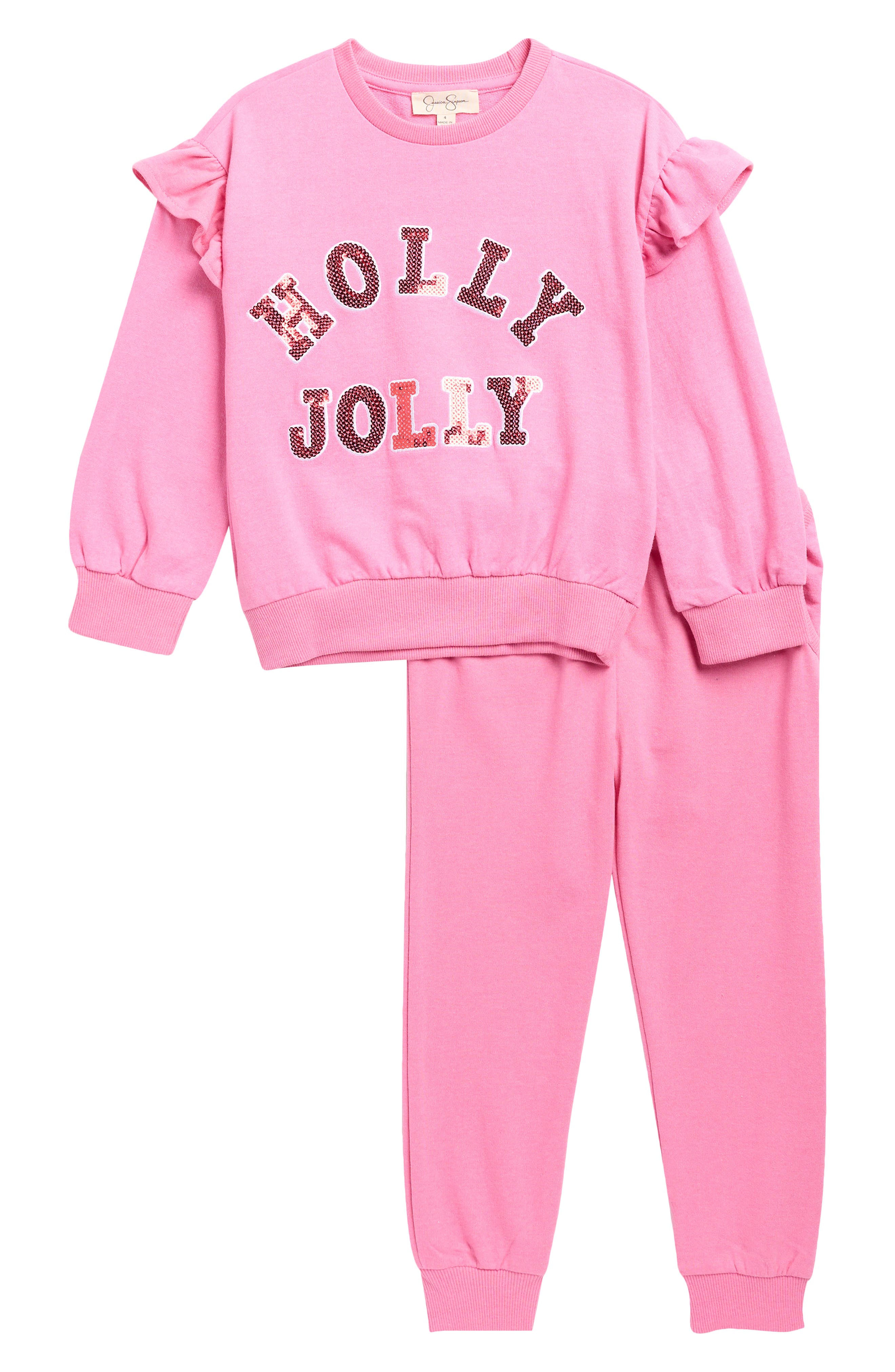 Jessica Simpson Kids' Holly Jolly French Terry Pullover & Joggers Set