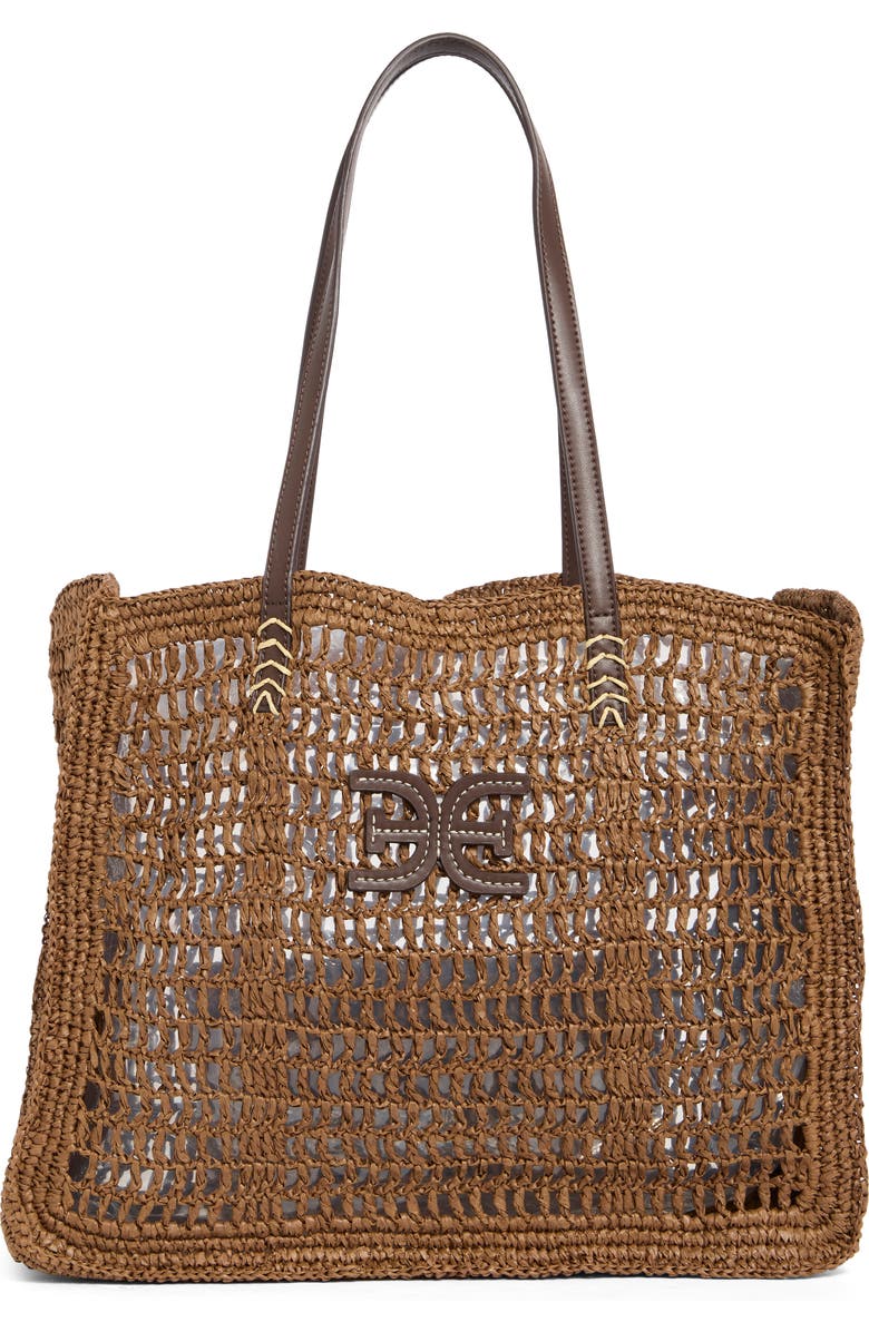 Sam Edelman Lizzie Raffia Tote, Main, color, Dark Brown