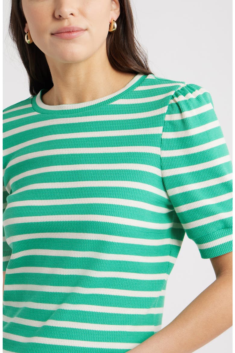 Stripe Elbow Sleeve Cotton Knit Top, Alternate, color, GREEN EASE- IVORY SENA STRIPE