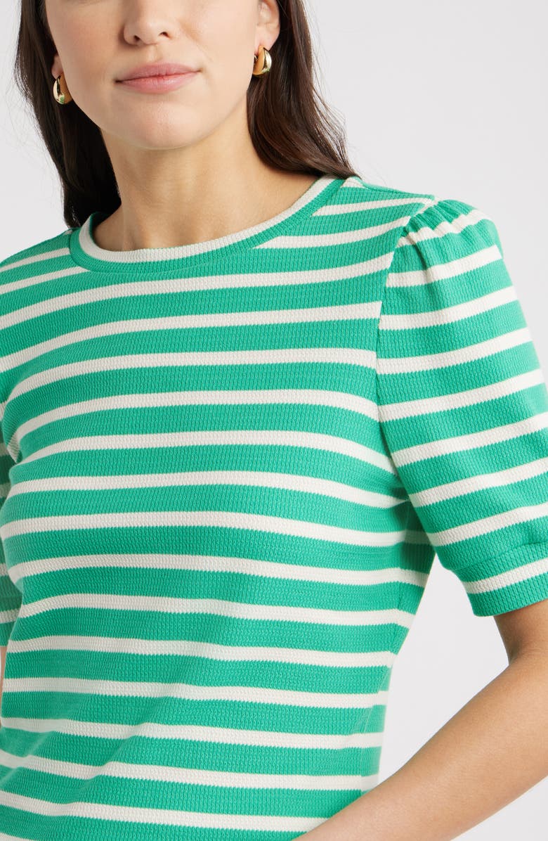 Caslon<sup>®</sup> Stripe Elbow Sleeve Cotton Knit Top, Alternate, color, Green Ease- Ivory Sena Stripe