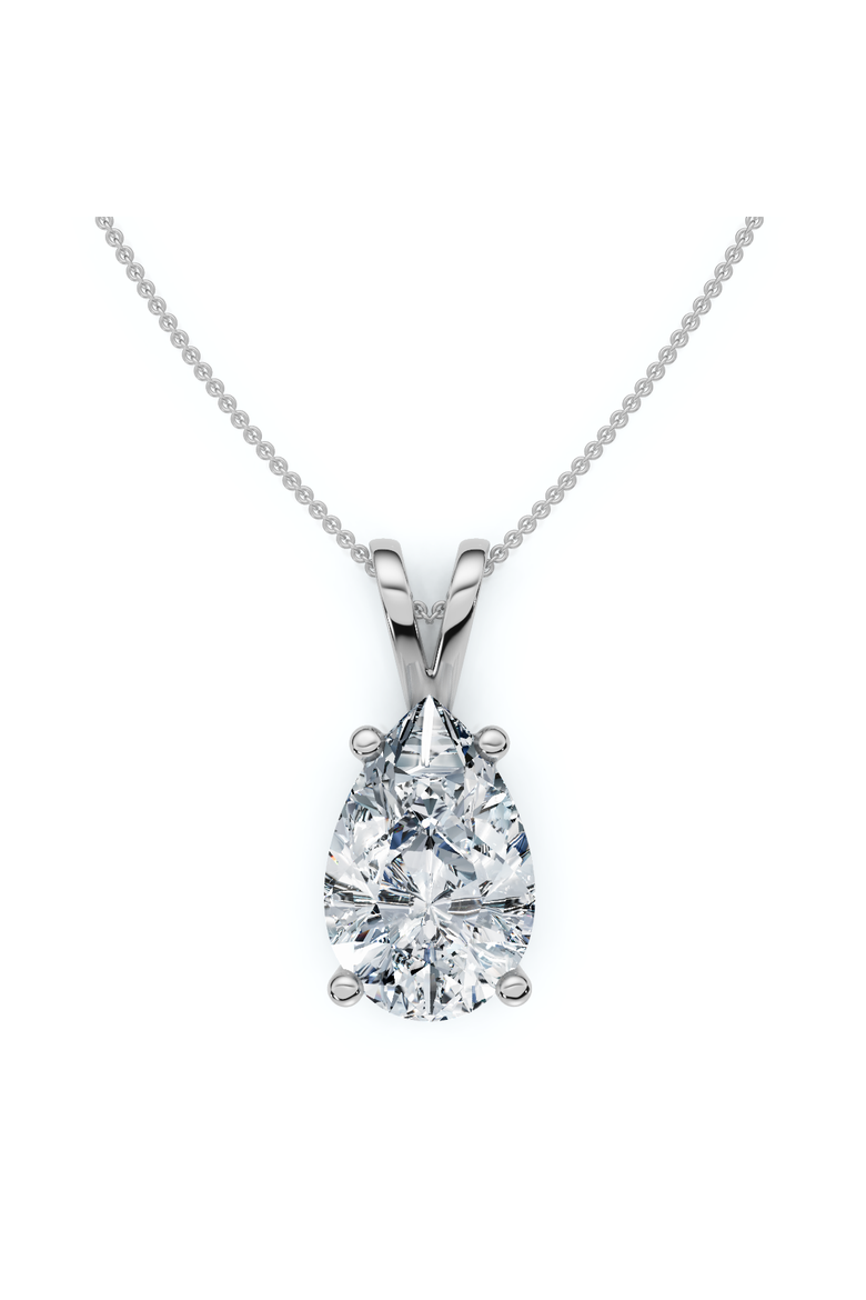 4Ct Solitaire Pear Shape Diamond Pendant Lab Grown 14k Gold 18" Necklace, Main, color, White Gold