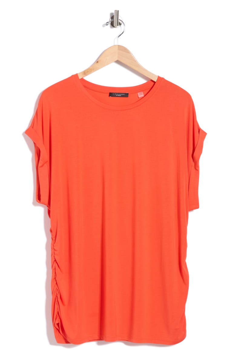 Cuff Short Sleeve Ruched T-Shirt, Alternate, color, BRIGHT POPPY