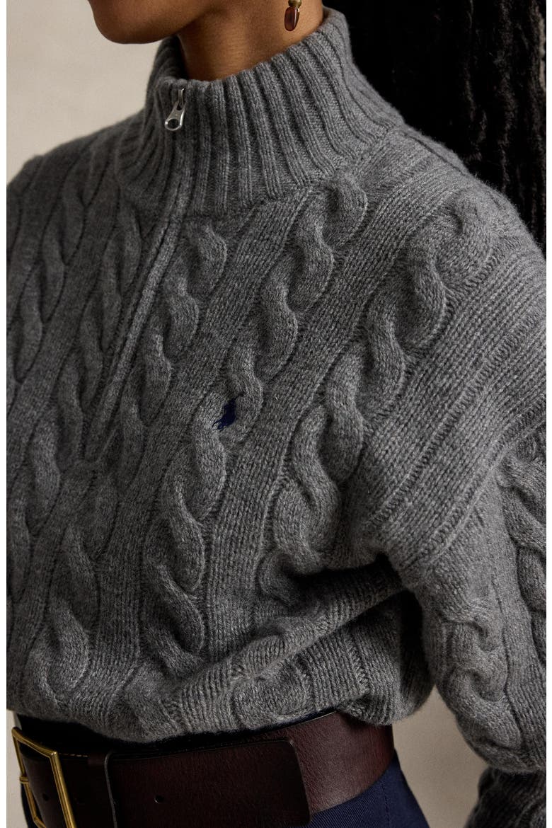 Quarter Zip Wool & Cashmere Sweater, Alternate, color, GREY