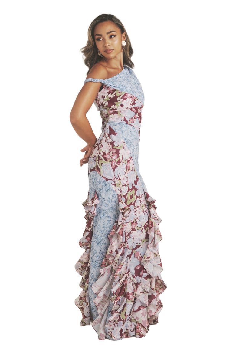 Floral Print Twist Detail Ruffle Dress, Alternate, color, Pale Blue