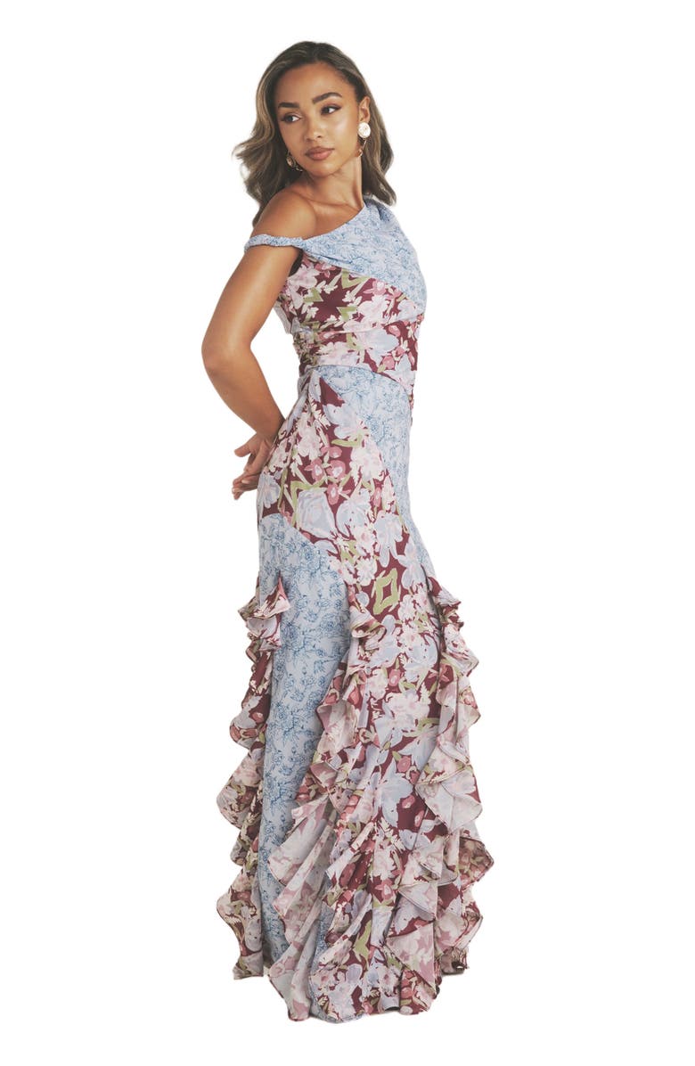 Six Stories Floral Print Twist Detail Ruffle Dress, Alternate, color, Pale Blue