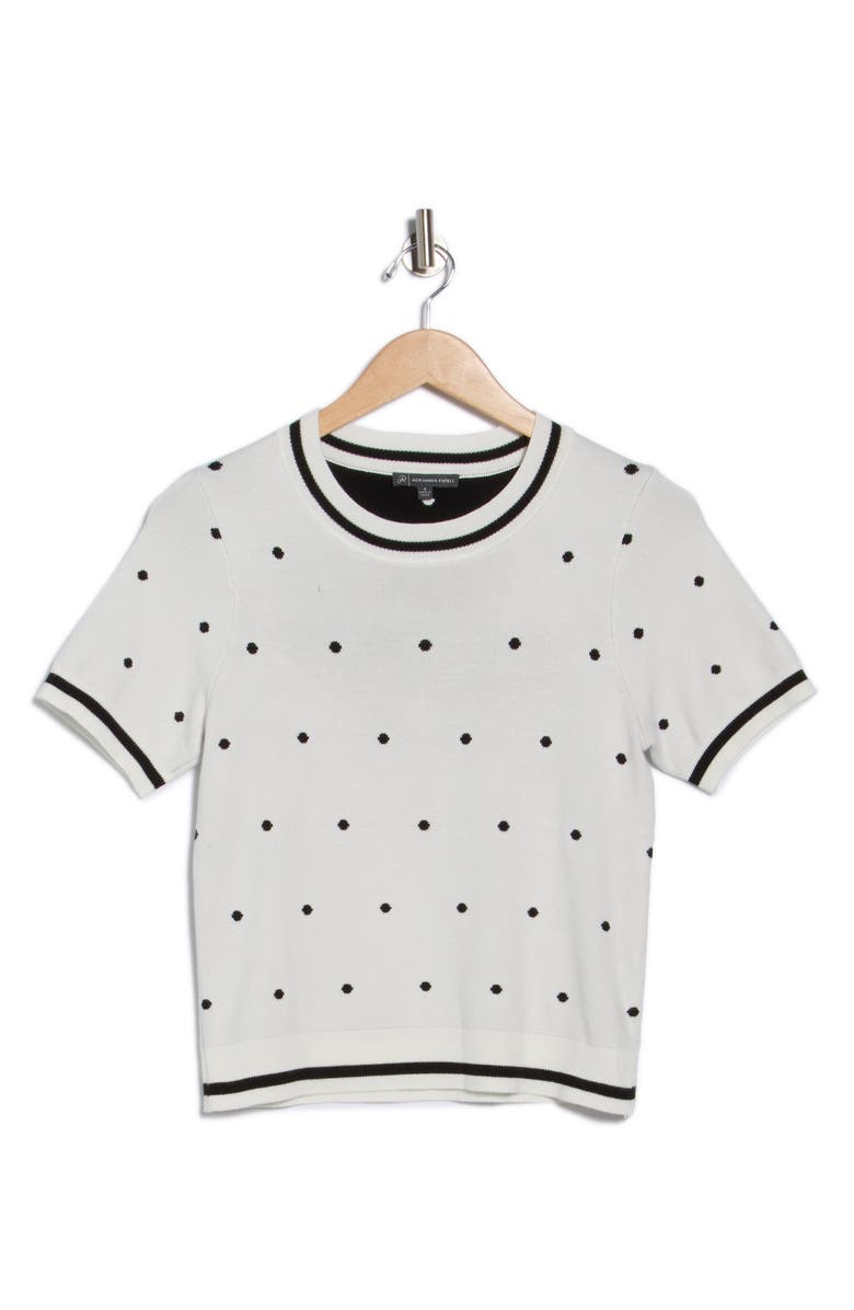 Adrianna Papell Short Sleeve Jacquard Sweater, Alternate, color, Ivory Medium Simple Dot