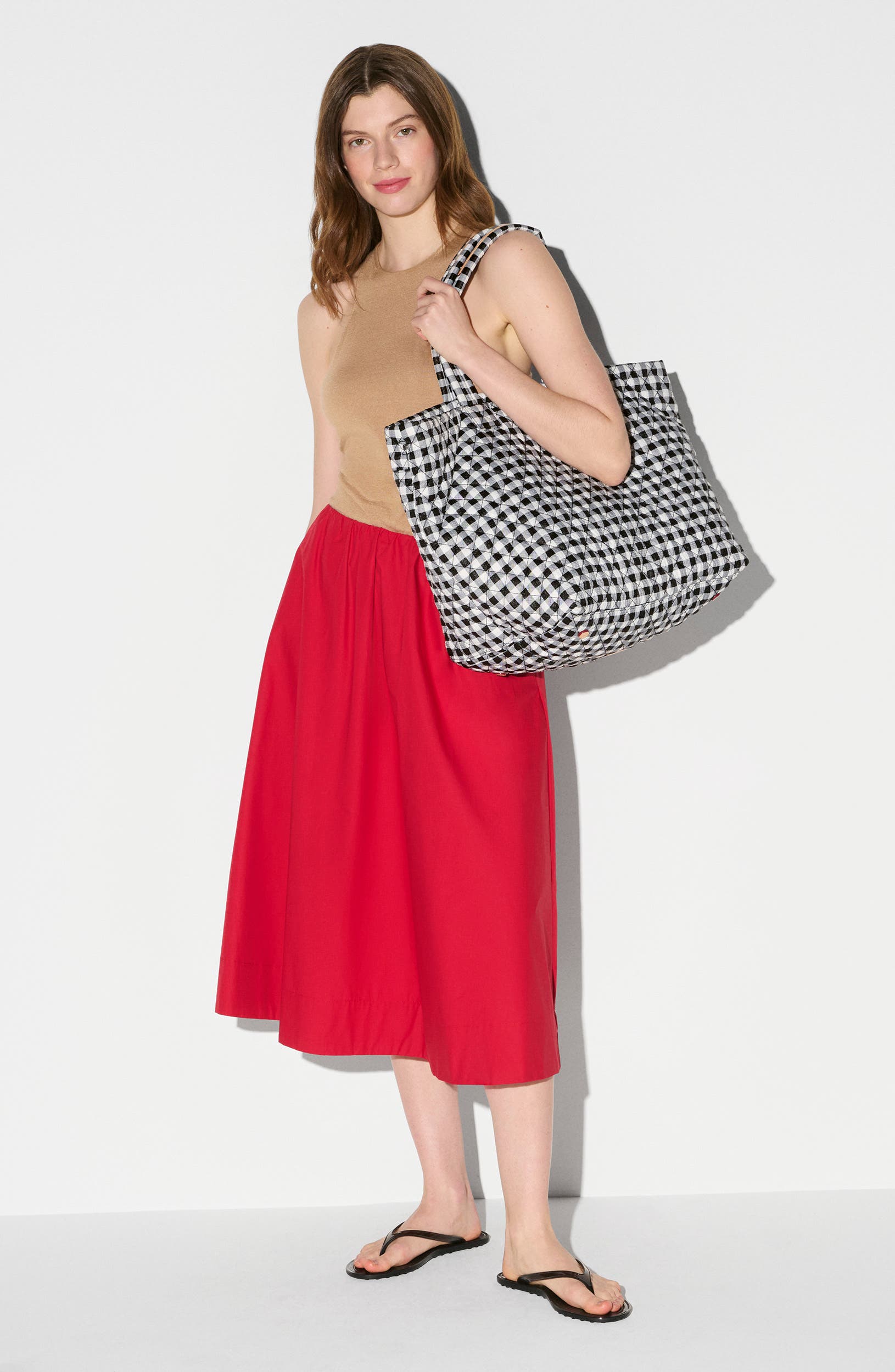 Large Metro Deluxe Quilted Nylon Tote, Alternate, color, BLACK/ WHITE GINGHAM
