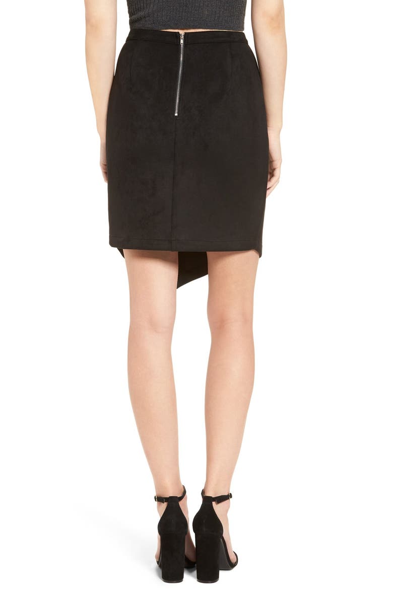 Lace-Up Faux Suede Miniskirt, Alternate, color, BLACK