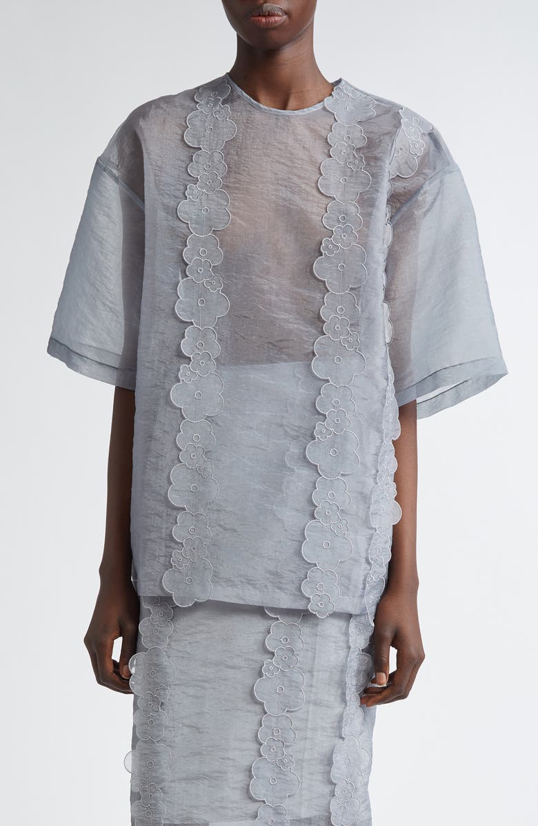 Cecilie Bahnsen Asra Floral Appliqué Oversize Sheer Organza Top, Main, color, 
