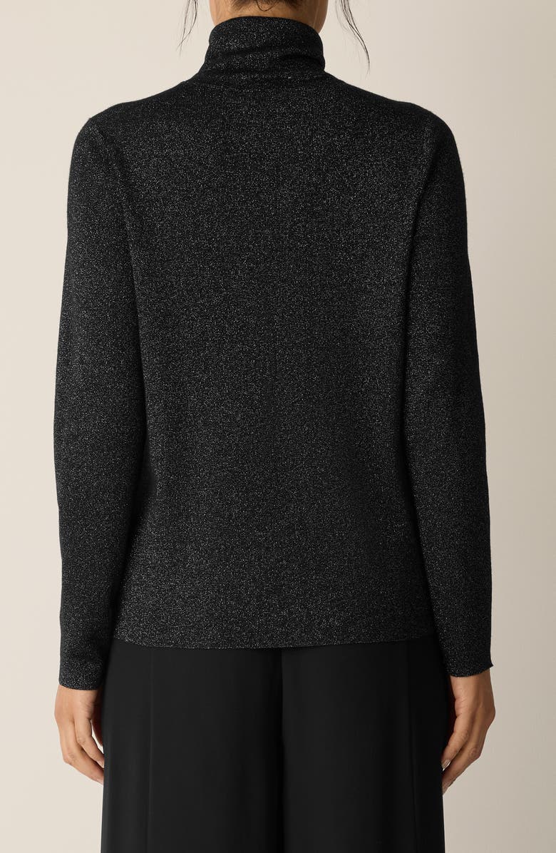 Eileen Fisher Long Sleeve Metallic Wool Blend Turtleneck Top, Alternate, color, Black