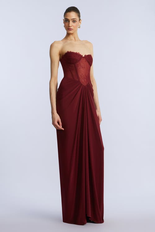 Bcbg Lace & Jersey Gown In Burgundy