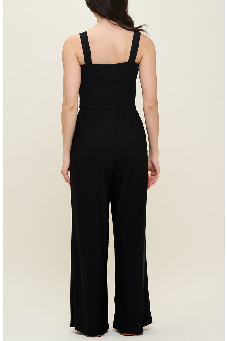 Smocked Knit Sleeveless Jumpsuit, Alternate, color, BLACK