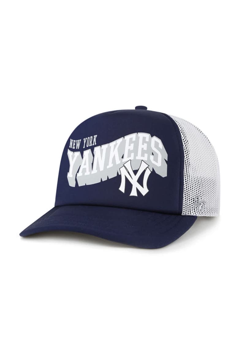 Men's '47 Navy New York Yankees Meander Foam Trucker Snapback Hat, Main, color, Navy
