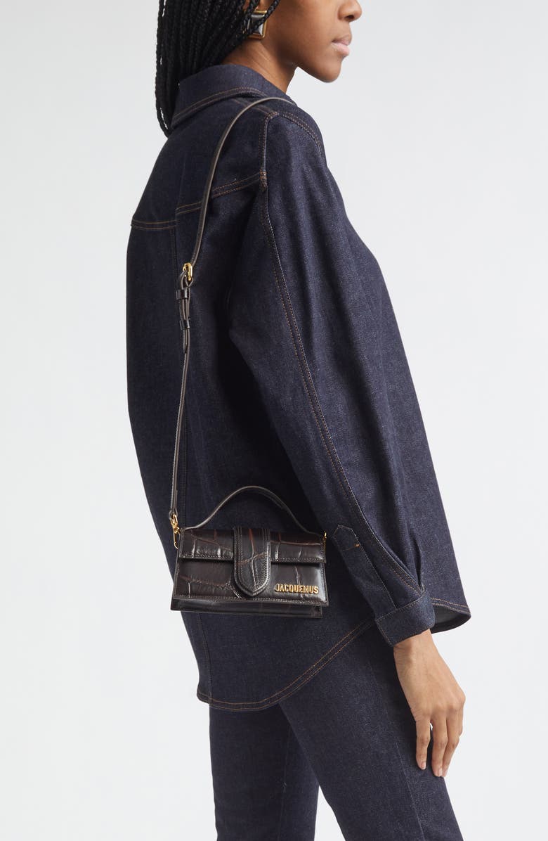 Jacquemus Le Bambino Croc-Embossed Leather Shoulder Bag, Alternate, color, Dark Brown 880