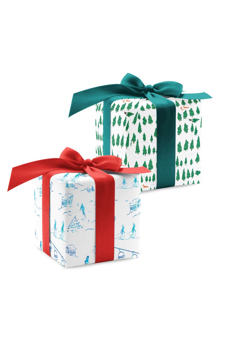 Ramus & Co Eight Sheets Two-Sided Ski Toile & Pine Forest Heavyweight Gift Wrap, Alternate, color, Multicolored