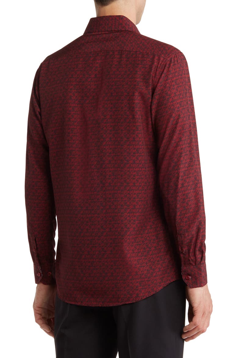 Slim Fit Wrinkle Resistant Performance Stretch Button-Up Shirt, Alternate, color, BURGUNDY