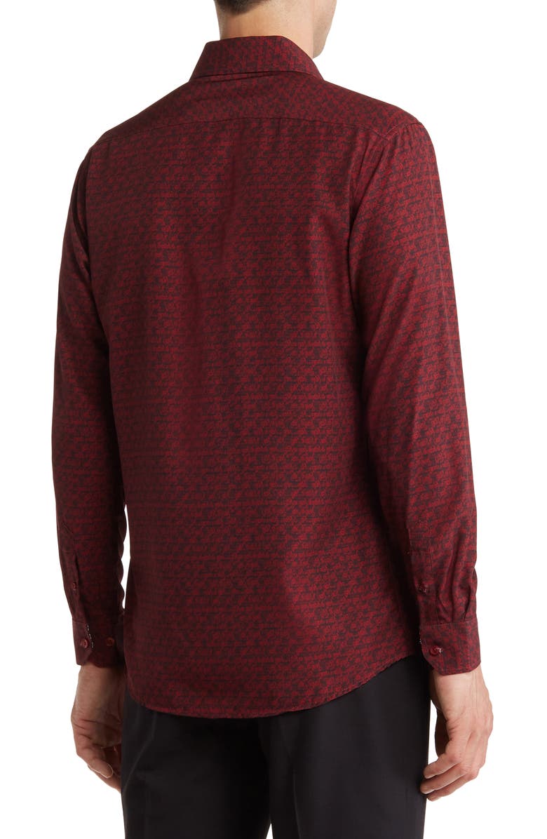 Azaro Uomo Slim Fit Wrinkle Resistant Performance Stretch Button-Up Shirt, Alternate, color, Burgundy