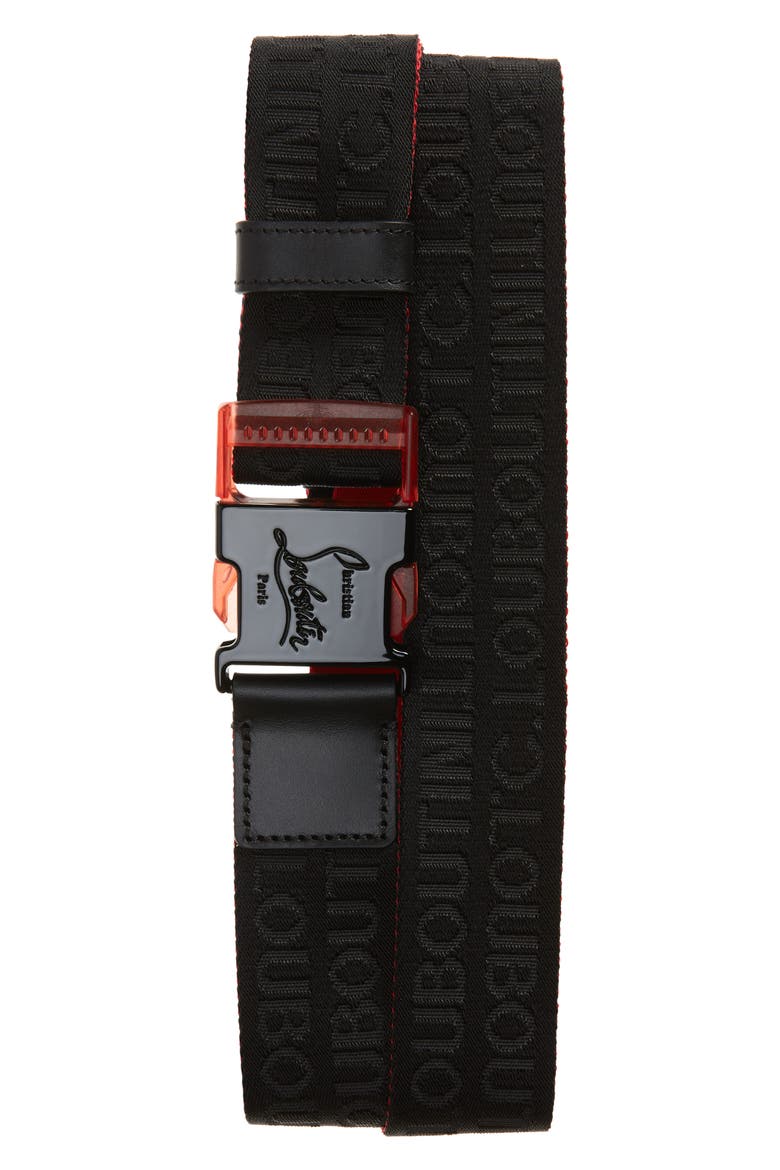 Loubiclic Nylon & Leather Belt, Main, color, BLACK