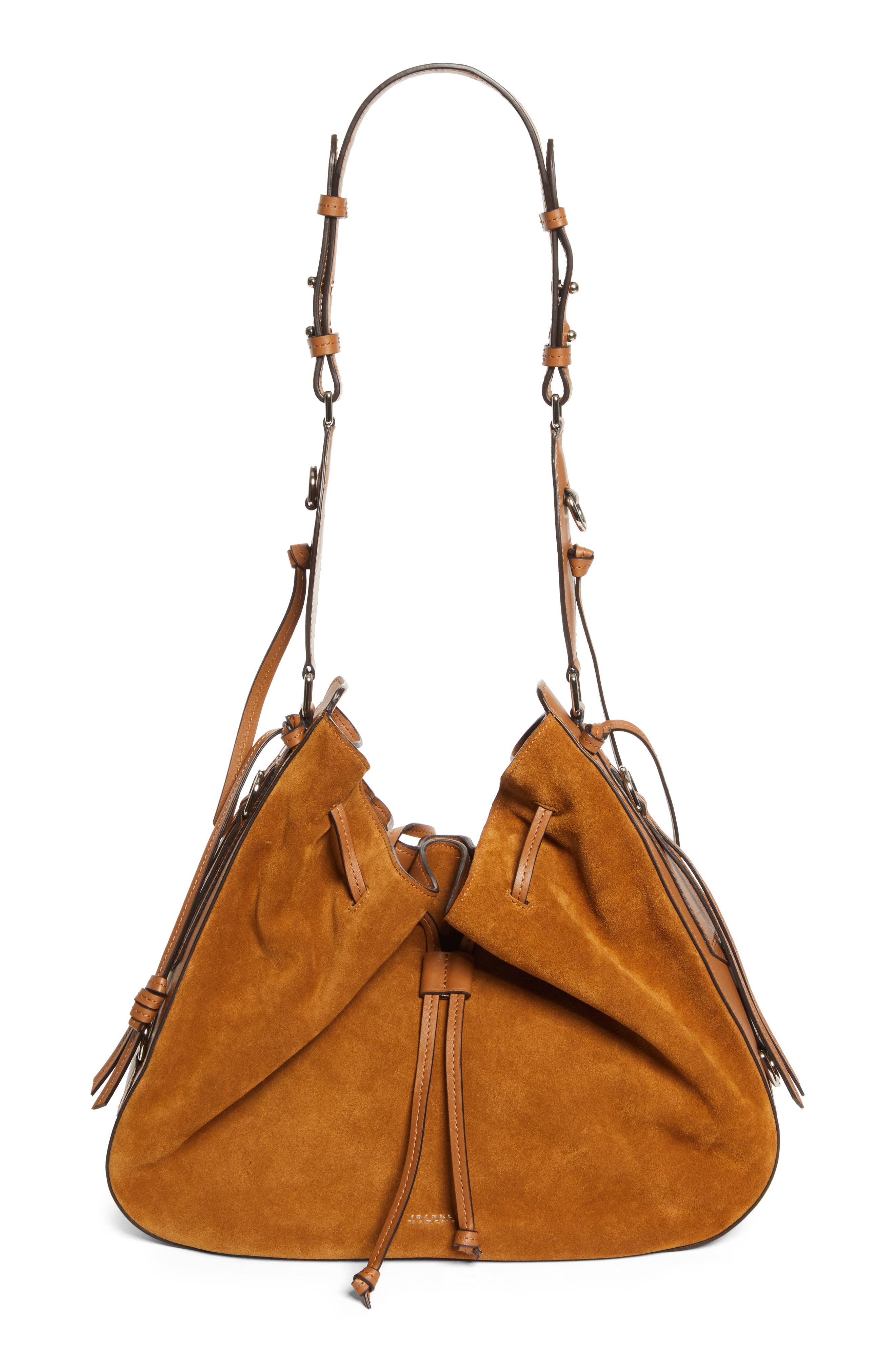 Isabel Marant Bolton Suede Hobo Bag, Main, color, Cognac