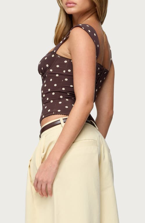 Edikted Marcella Polka Dot Mesh Corset Tank In Brown