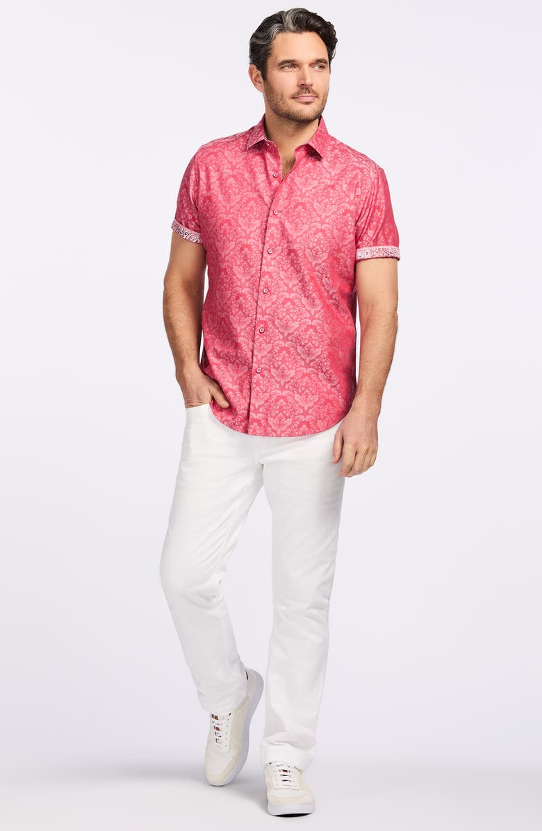 Robert Graham Bayview Short Sleeve Cotton Button-Up Shirt, Alternate, color, Red