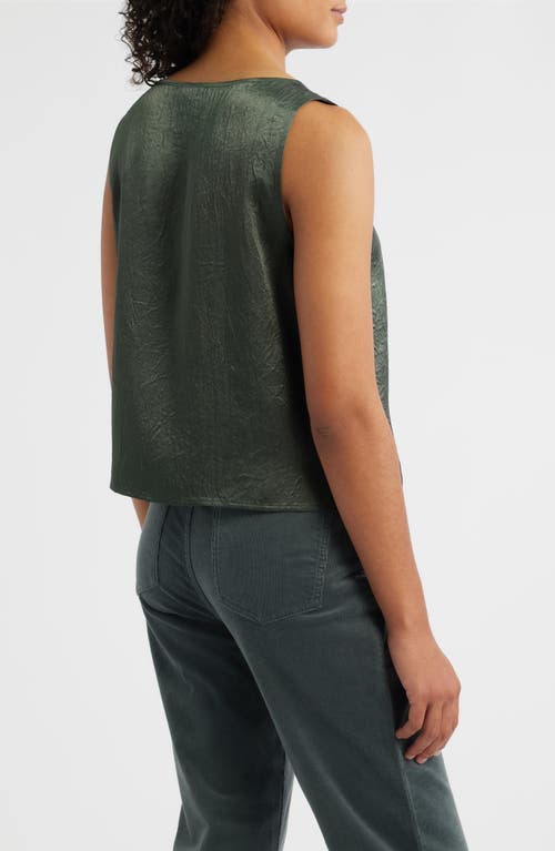 Eileen Fisher Crinkle Satin Shell Top In Green
