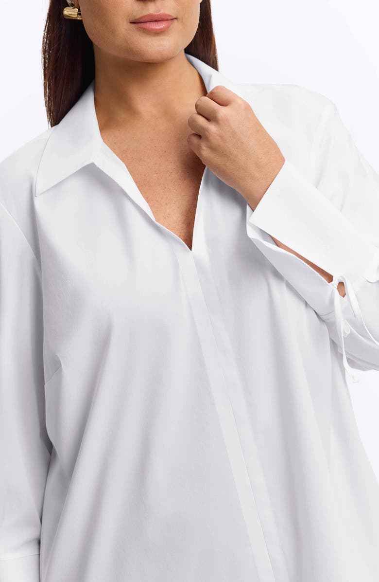 Foxcroft Carla Tie Cuff Cotton Blend Popover Top, Alternate, color, White