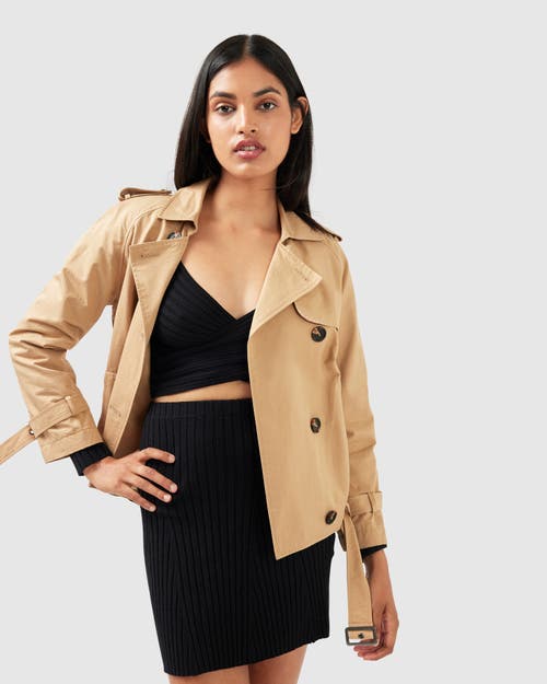Belle & Bloom Cool Nights Cropped Trench Coat In Khaki