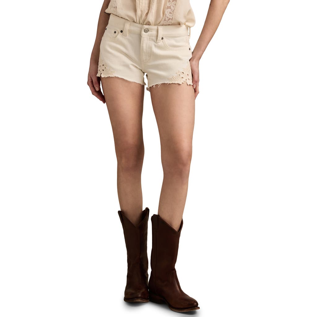 Lucky Brand Festival Embroidered Low Rise Denim Cutoff Shorts In Neutral