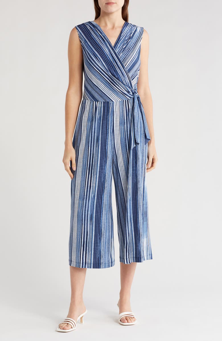 Connected Apparel Tie Waist Capri Jumpsuit, Main, color, 