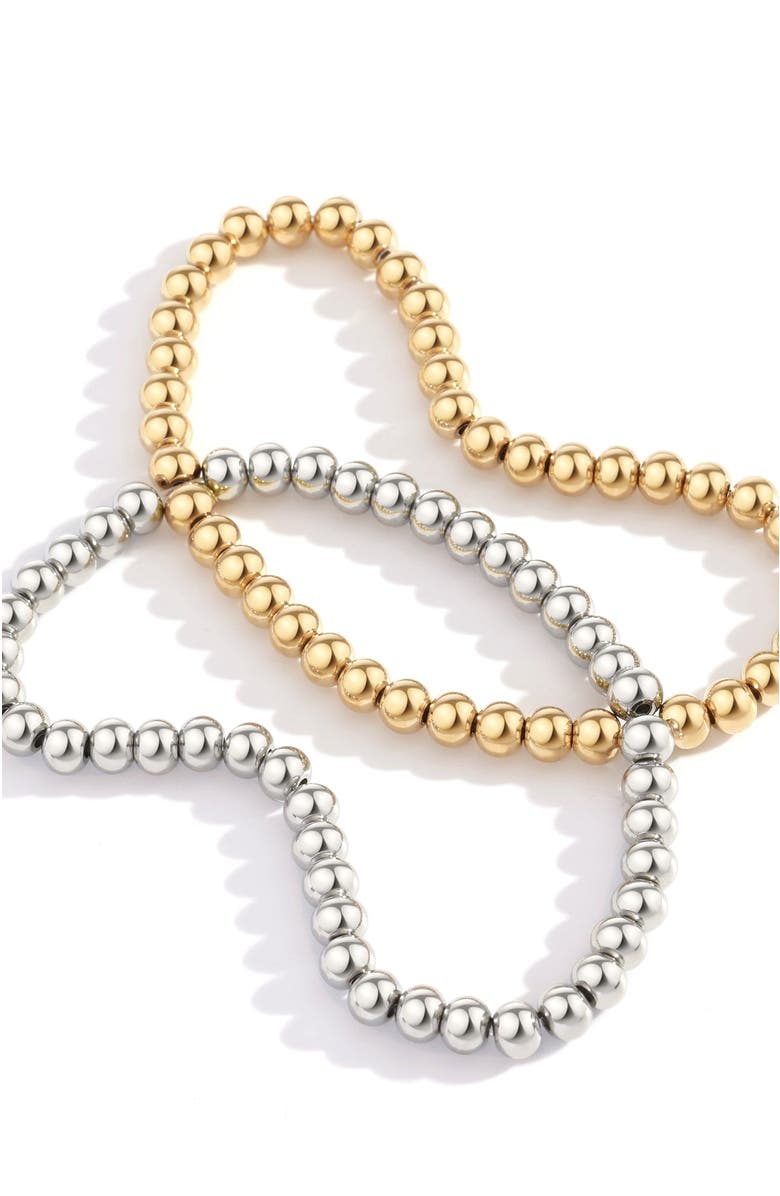 Mint & Lily 3mm & 5mm Beaded Bracelet Stacking Set, Alternate, color, Silver