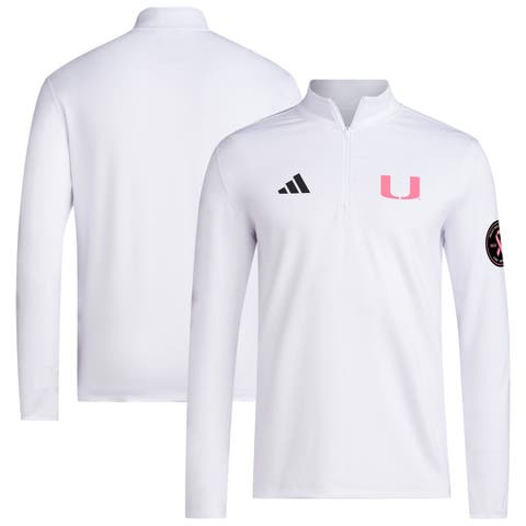 Men's adidas White Miami Hurricanes Wear Pink Quarter-Zip Pullover