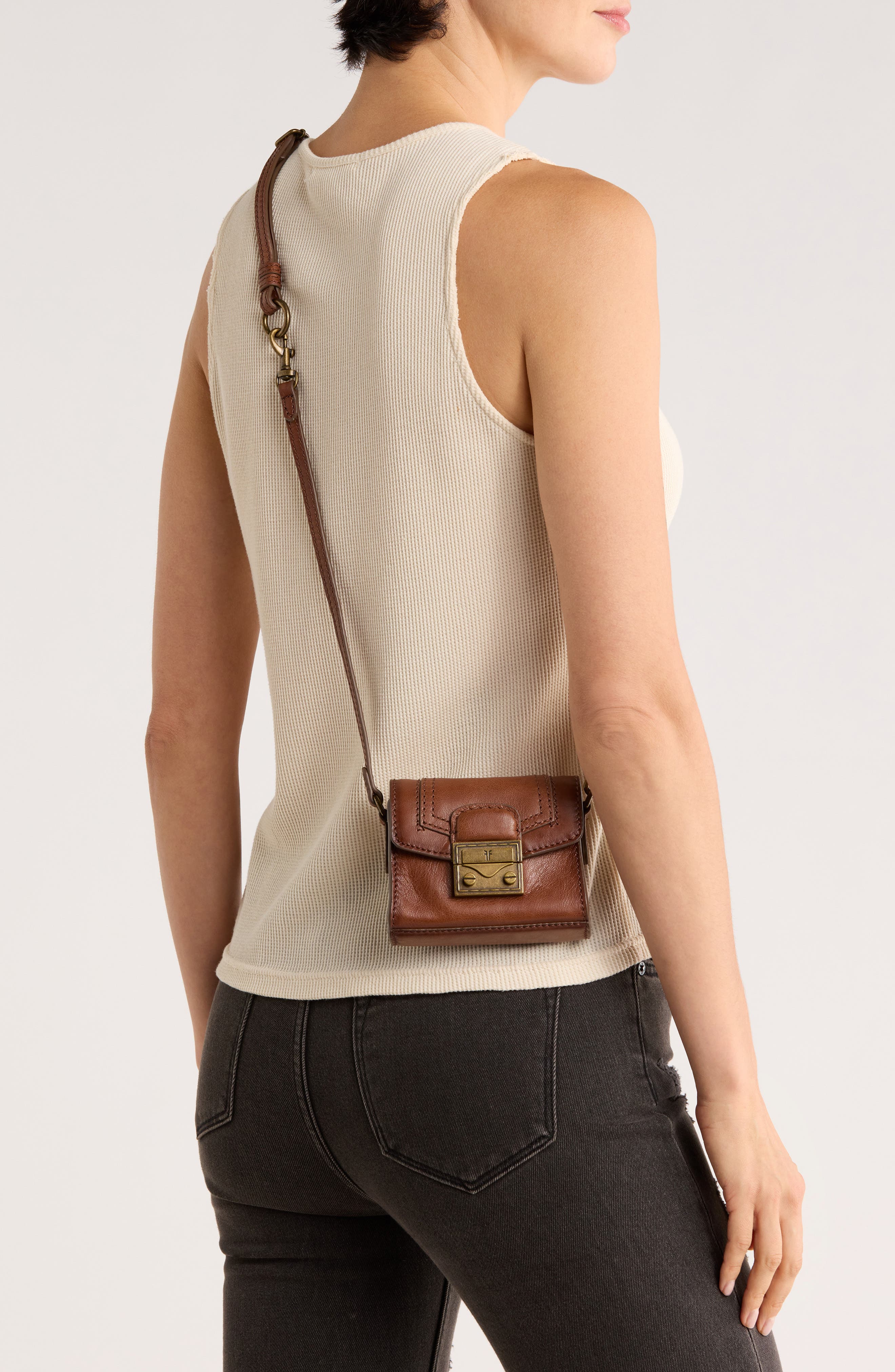 Frye Alex 4-Way Mini Leather Bag, Alternate, color, Cognac