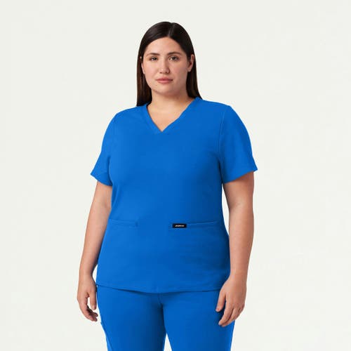 Jaanuu 2-pocket Slim Knit V-neck Scrub Top In Blue