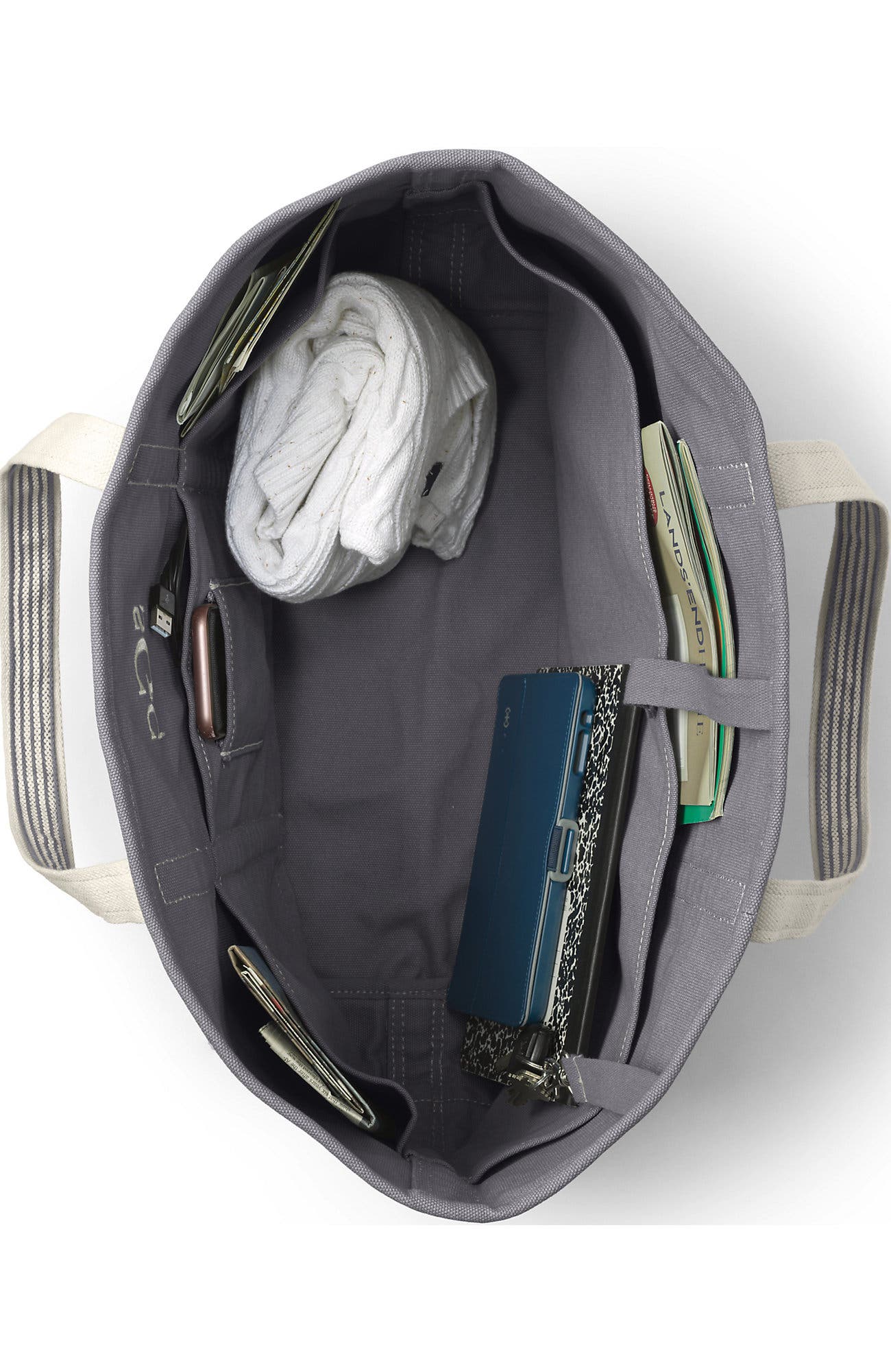 Lands' End Open Top Canvas Tote Bag, Alternate, color, Silver Graphite