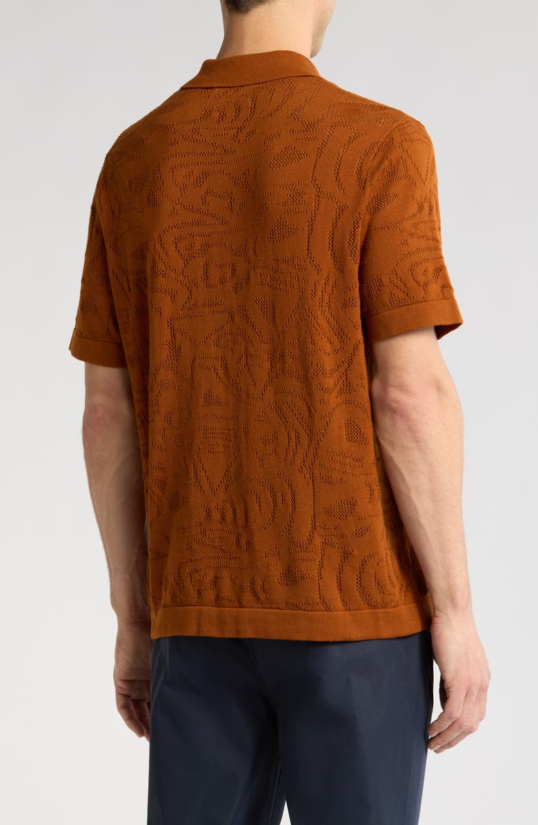 NN07 Ryan 6692 Abstract Floral Pointelle Organic Cotton Polo, Alternate, color, Caramel