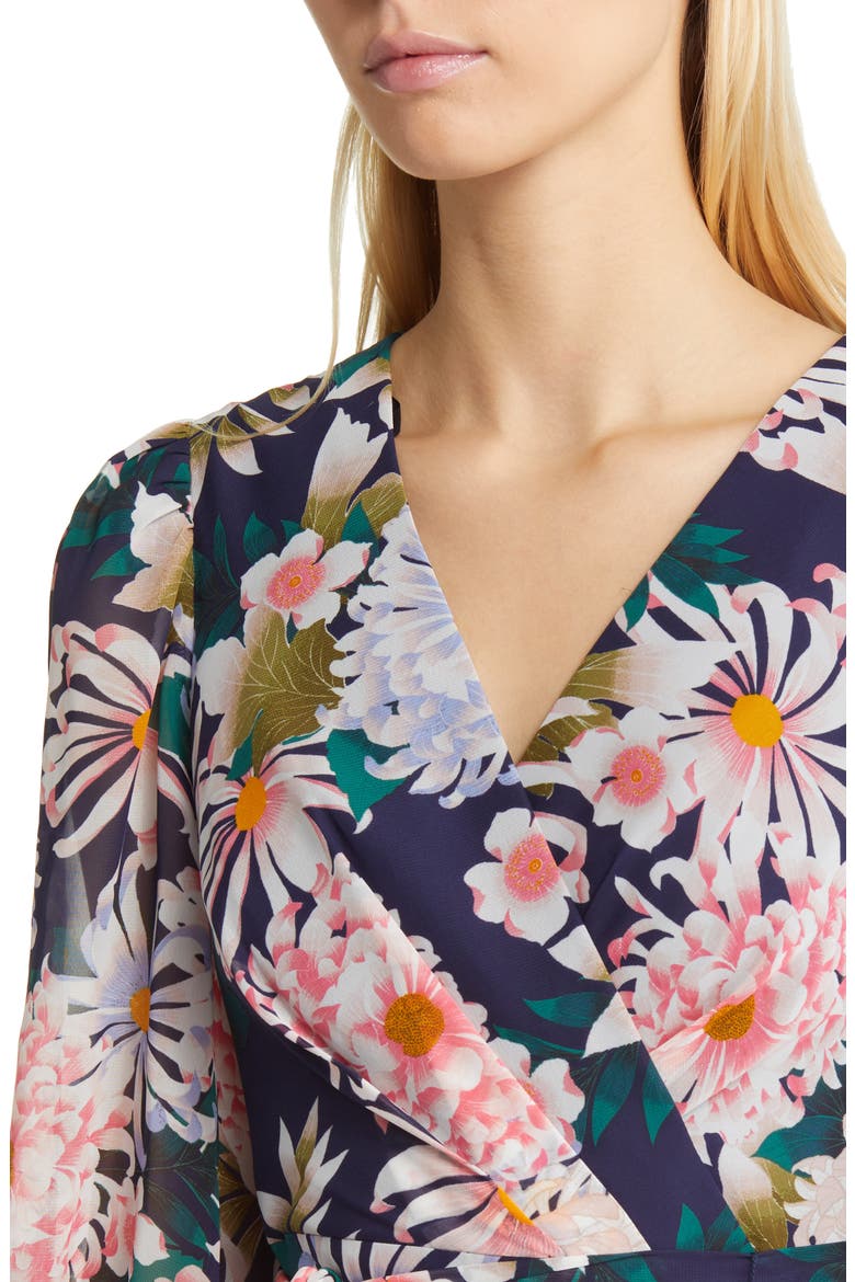 Floral Long Sleeve High-Low Faux Wrap Dress, Alternate, color, NAVY MULTI