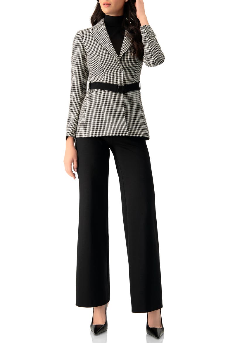 Belted Checkered Blazer with Pockets, Alternate, color, Black