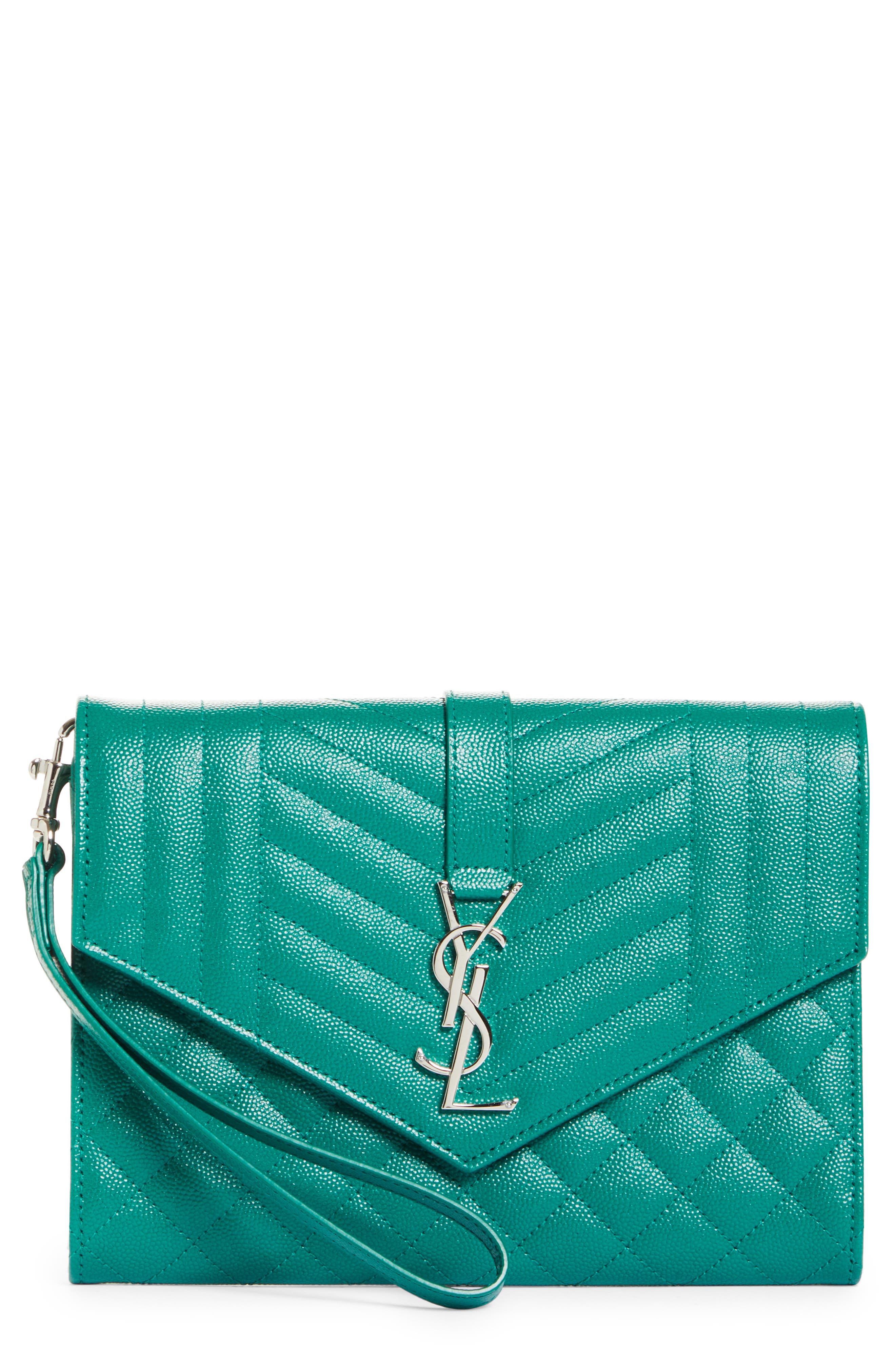 Saint Laurent Matelassé Leather Wristlet, Main, color, 