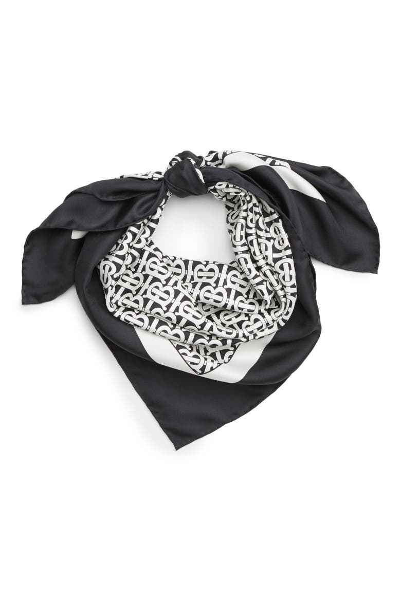 Monogrammed Square Silk Scarf, Alternate, color, MONOCHROME
