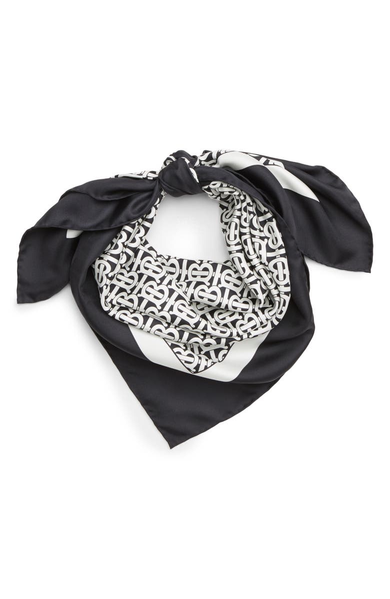Burberry Monogrammed Square Silk Scarf, Alternate, color,