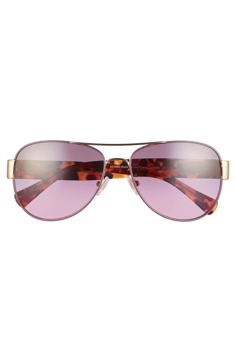 COACH 58mm Gradient Lens Aviator Sunglasses, Alternate, color, Tortoise Violet/ Violet